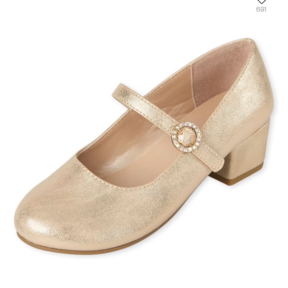 Girls Jeweled Metallic Heel Shoes - Gold size 3